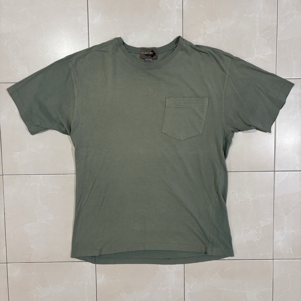 Vintage Blank Pocket T Shirt Green Faded Men's Large Y2K 90s Olive Military